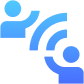 Icono de dos figuras humanas conectadas por ondas, simbolizando colaboración, comunicación y trabajo en equipo.