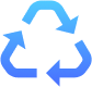 Icono del símbolo de reciclaje con tres flechas en degradado azul, representando la sostenibilidad y el cuidado del medio ambiente.