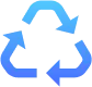 Icono del símbolo de reciclaje con tres flechas en degradado azul, representando sostenibilidad y recompra de equipos.